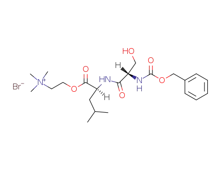 Molecular Structure of 88962-48-5 (L-Leucine, N-[N-[(phenylmethoxy)carbonyl]-L-seryl]-,
2-(trimethylammonio)ethyl ester, bromide)