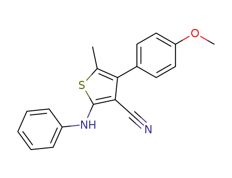Molecular Structure of 100005-21-8 (4-(4-Methoxy-phenyl)-5-methyl-2-phenylamino-thiophene-3-carbonitrile)