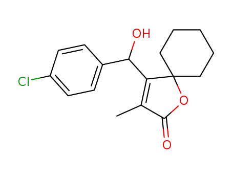 Molecular Structure of 86560-17-0 (1-Oxaspiro(4.5)dec-3-en-2-one, 4-((4-chlorophenyl)hydroxymethyl)-3-met hyl-)