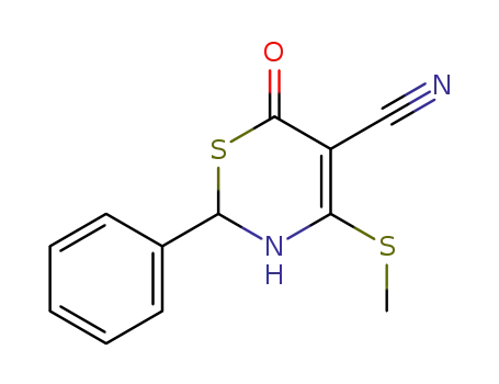 Molecular Structure of 80532-91-8 (2H-1,3-Thiazine-5-carbonitrile,
3,6-dihydro-4-(methylthio)-6-oxo-2-phenyl-)