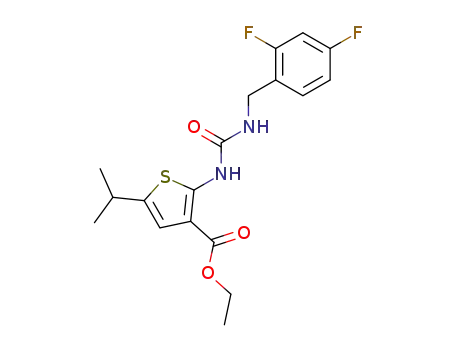 Molecular Structure of 1026598-75-3 (2-[3-(2,4-Difluoro-benzyl)-ureido]-5-isopropyl-thiophene-3-carboxylic acid ethyl ester)