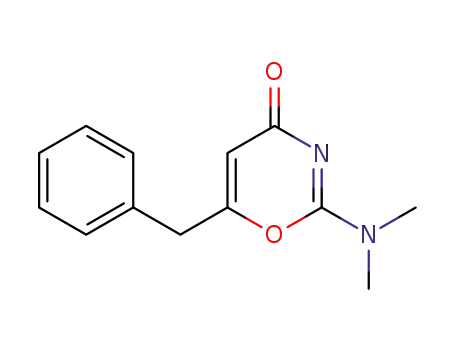 Molecular Structure of 90062-09-2 (4H-1,3-Oxazin-4-one, 2-(dimethylamino)-6-(phenylmethyl)-)