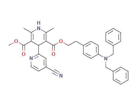 Molecular Structure of 116308-47-5 ([2,4'-Bipyridine]-3',5'-dicarboxylicacid, 4-cyano-1',4'-dihydro-2',6'-dimethyl-,3'-[2-[4-[bis(phenylmethyl)amino]phenyl]ethyl] 5'-methyl ester)