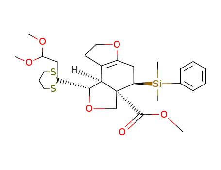 (1R*,3aS*,4S*,8bR*)-methyl 1-<2'-(2'',2''-dimethoxyethyl)-1',3'-dithian-2'-yl>-4-dimethyl(phenyl)silyl-1,4,5,7,8,8b-hexahydro-3H-benzo<1,2-b:3,4-c'>difuran-3a-carboxylate