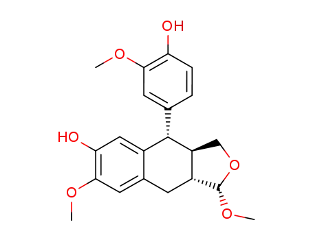 Molecular Structure of 101312-79-2 ((1S,3aR)-1β,7-Dimethoxy-4β-(3-methoxy-4-hydroxyphenyl)-1,3,3aβ,4,9,9aα-hexahydronaphtho[2,3-c]furan-6-ol)