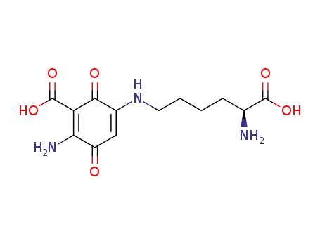 Molecular Structure of 125705-30-8 (6-amino-3-(5-amino-5-carboxy-pentylamino)-2,5-dioxo-1,3-cyclohexadiene-1-carboxylic acid)