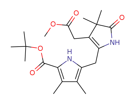 Molecular Structure of 88472-17-7 (1H-Pyrrole-3-acetic acid,
2-[[5-[(1,1-dimethylethoxy)carbonyl]-3,4-dimethyl-1H-pyrrol-2-yl]methyl]-
4,5-dihydro-4,4-dimethyl-5-oxo-, methyl ester, (Z)-)