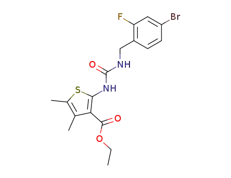 Molecular Structure of 1027143-83-4 (2-[3-(4-Bromo-2-fluoro-benzyl)-ureido]-4,5-dimethyl-thiophene-3-carboxylic acid ethyl ester)