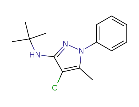 Molecular Structure of 116545-43-8 (1H-Pyrazol-3-amine, 4-chloro-N-(1,1-dimethylethyl)-5-methyl-1-phenyl-)
