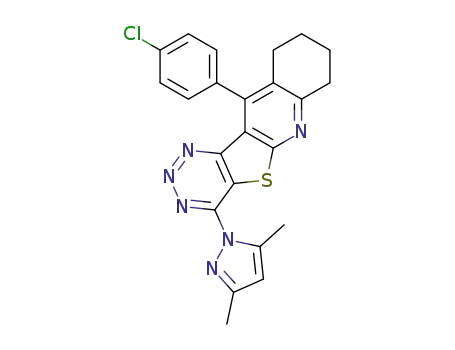 Molecular Structure of 135300-31-1 (4-(3,5-dimethylpyrazol-1-yl)-11-p-chlorophenyl-7,8,9,10-tetrahydro-equinolino<3',2':4,5>thieno<3,2-d>-1,2,3-triazine)