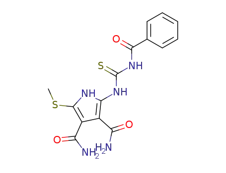 Molecular Structure of 153621-03-5 (1H-Pyrrole-3,4-dicarboxamide,
2-[[(benzoylamino)thioxomethyl]amino]-5-(methylthio)-)