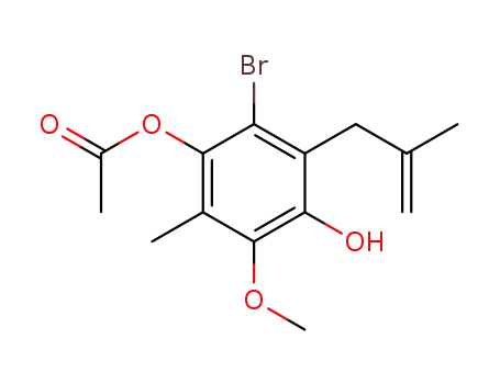 Molecular Structure of 109035-31-6 (1,4-Benzenediol,
2-bromo-5-methoxy-6-methyl-3-(2-methyl-2-propenyl)-, 1-acetate)