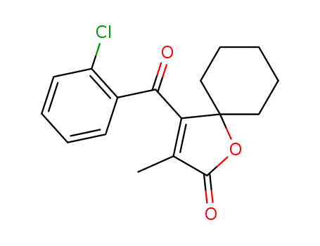 Molecular Structure of 86560-09-0 (1-Oxaspiro(4.5)dec-3-en-2-one, 4-(2-chlorobenzoyl)-3-methyl-)
