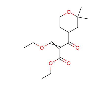 Molecular Structure of 88422-48-4 (2H-Pyran-4-propanoic acid,
a-(ethoxymethylene)tetrahydro-2,2-dimethyl-b-oxo-, ethyl ester)