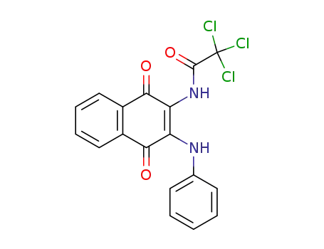 Molecular Structure of 139355-88-7 (Acetamide,
2,2,2-trichloro-N-[1,4-dihydro-1,4-dioxo-3-(phenylamino)-2-naphthalenyl
]-)