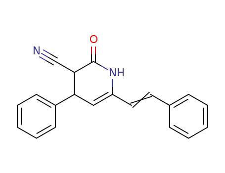 Molecular Structure of 89055-86-7 (3-Pyridinecarbonitrile,
1,2,3,4-tetrahydro-2-oxo-4-phenyl-6-(2-phenylethenyl)-)