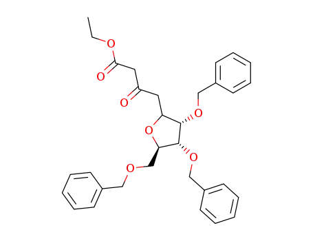 Molecular Structure of 90524-72-4 (ethyl 3-oxo-4-(2',3',5'-tri-O-benzyl-D-ribofuranosyl)butanoate)