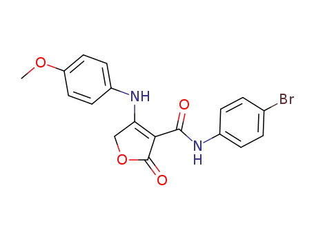 Molecular Structure of 106212-66-2 (3-Furancarboxamide,
N-(4-bromophenyl)-2,5-dihydro-4-[(4-methoxyphenyl)amino]-2-oxo-)