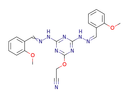 Molecular Structure of 137522-85-1 (((4,6-Bis(((2-methoxyphenyl)methylene)hydrazino)-1,3,5-triazin-2-yl)ox y)acetonitrile)