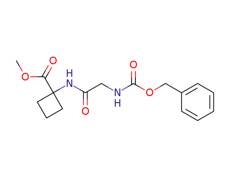 Molecular Structure of 90058-40-5 (Cyclobutanecarboxylic acid,
1-[[[[(phenylmethoxy)carbonyl]amino]acetyl]amino]-, methyl ester)