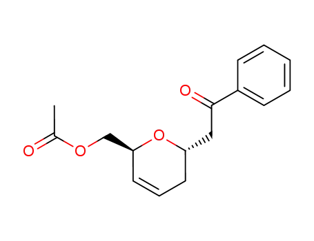 Molecular Structure of 115182-11-1 (Acetic acid (2S,6S)-6-(2-oxo-2-phenyl-ethyl)-5,6-dihydro-2H-pyran-2-ylmethyl ester)