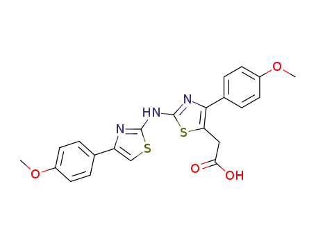 Molecular Structure of 89402-73-3 (5-Thiazoleacetic acid,
4-(4-methoxyphenyl)-2-[[4-(4-methoxyphenyl)-2-thiazolyl]amino]-)