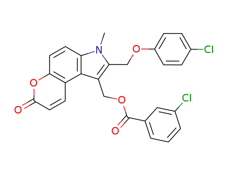 Molecular Structure of 162130-82-7 (1-(3-chlorobenzoyloxymethyl)-2-(4-chlorophenoxymethyl)-3-methyl-3,7-dihydropyrano<3,2-e>indol-7-one)