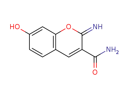 Molecular Structure of 71586-40-8 (2H-1-Benzopyran-3-carboxamide, 7-hydroxy-2-imino-)
