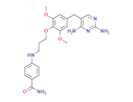 Molecular Structure of 172797-80-7 (Benzamide,
4-[[3-[4-[(2,4-diamino-5-pyrimidinyl)methyl]-2,6-dimethoxyphenoxy]prop
yl]amino]-)