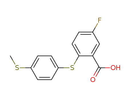 Molecular Structure of 54435-11-9 (5-Fluoro-2-(4-methylsulfanyl-phenylsulfanyl)-benzoic acid)