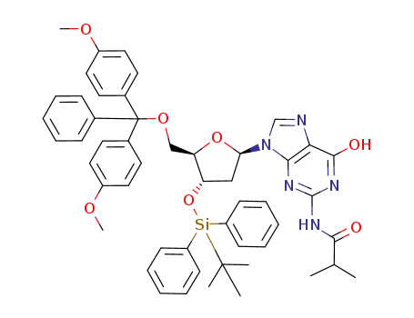 Molecular Structure of 166758-17-4 (9-<3-O-(tert-Butyldiphenylsilyl)-5-O-(4,4'-dimethoxytrityl)-2-deoxy-β-D-erythro-pentofuranosyl>-2-N-isobutyrylguanine)
