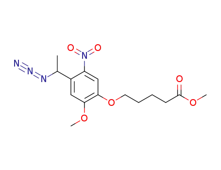 Molecular Structure of 194143-48-1 (Pentanoic acid, 5-[4-(1-azidoethyl)-2-methoxy-5-nitrophenoxy]-, methyl
ester)