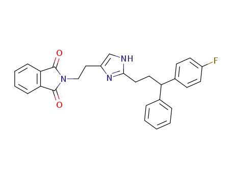 Molecular Structure of 1026728-00-6 (2-(2-{2-[3-(4-fluoro-phenyl)-3-phenyl-propyl]-1<i>H</i>-imidazol-4-yl}-ethyl)-isoindole-1,3-dione)