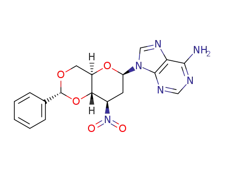 Molecular Structure of 183051-93-6 (9-((2R,4aR,6R,8R,8aS)-8-Nitro-2-phenyl-hexahydro-pyrano[3,2-d][1,3]dioxin-6-yl)-9H-purin-6-ylamine)