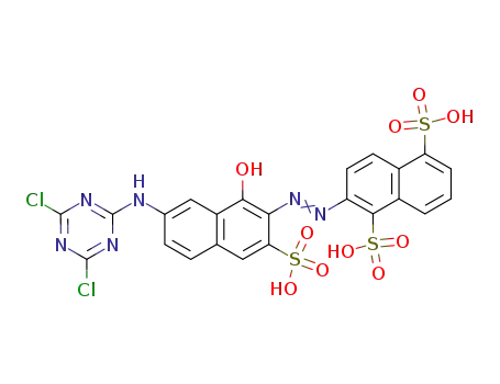 Molecular Structure of 163404-56-6 (1-naphthol-2-(1',5'-disulphonaphthyl-2-azo)-7-(2'',4''-dichloro-s-triazin-6''-ylamino)-3-sulphonic acid)