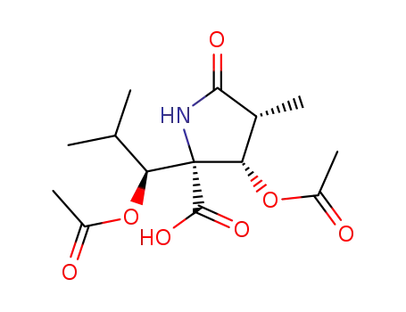 Molecular Structure of 154774-41-1 ((3R,4S,5R,1'S)-4-acetoxy-5-(1'-acetoxy-2'-methylpropyl)-3-methylpyrrolidin-2-one-5-carboxylic acid)