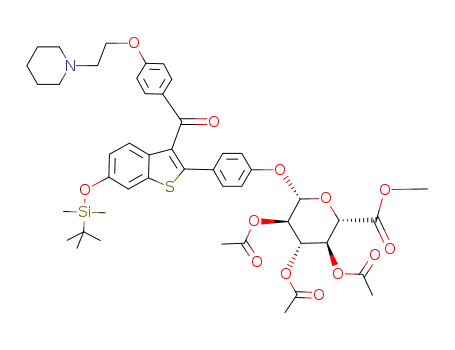 Molecular Structure of 174264-48-3 (Methyl-1-(6-tert-butyldimethylsylyl-4’-hydroxyraloxifene)-2,3,4-tri-O-acetyl--D-glycopyranuronate)