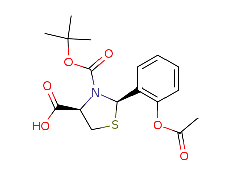 Molecular Structure of 161153-17-9 ((2R,4R)-2-(2-acetoxyphenyl)-3-(tert-butoxycarbonyl)thiazolidine-4-carboxylic acid)