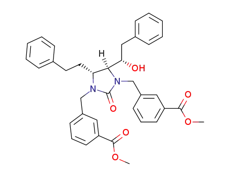 Molecular Structure of 188770-96-9 (Benzoic acid,
3,3'-[[(4S,5R)-4-[(1S)-1-hydroxy-2-phenylethyl]-2-oxo-5-(2-phenylethyl)-
1,3-imidazolidinediyl]bis(methylene)]bis-, dimethyl ester)