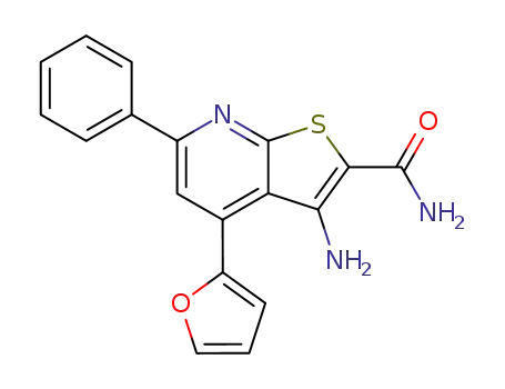 Molecular Structure of 276671-21-7 (Thieno[2,3-b]pyridine-2-carboxamide, 3-amino-4-(2-furanyl)-6-phenyl-)