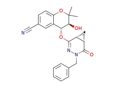 Molecular Structure of 154186-65-9 (4-[(4-benzyl-5-oxo-3,4-diazabicyclo[4.1.0]hept-2-en-2-yl)oxy]-3-hydroxy-2,2-dimethyl-3,4-dihydro-2H-chromene-6-carbonitrile)