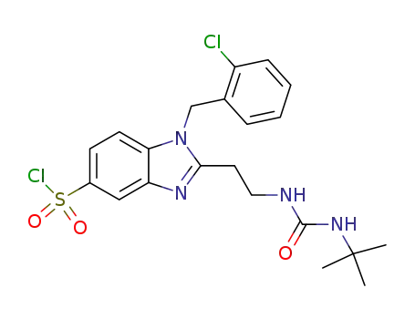 Molecular Structure of 872590-09-5 (2-[2-(3-<i>tert</i>-butyl-ureido)-ethyl]-1-(2-chloro-benzyl)-1<i>H</i>-benzoimidazole-5-sulfonyl chloride)