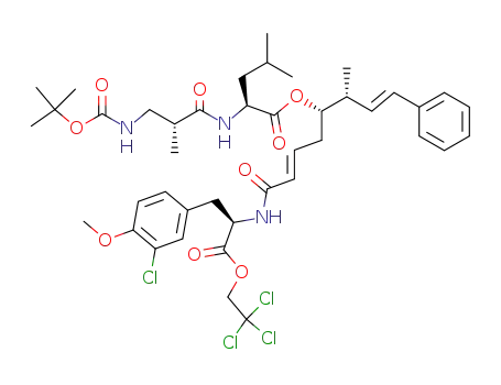Molecular Structure of 186193-24-8 ((S)-2-((R)-3-tert-Butoxycarbonylamino-2-methyl-propionylamino)-4-methyl-pentanoic acid (E)-(1S,2R)-1-{(E)-3-[(R)-2-(3-chloro-4-methoxy-phenyl)-1-(2,2,2-trichloro-ethoxycarbonyl)-ethylcarbamoyl]-allyl}-2-methyl-4-phenyl-but-3-enyl ester)