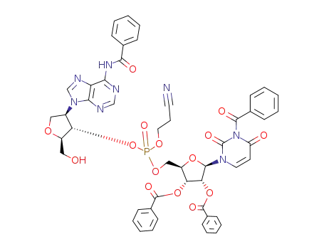6-N-benzoyl-P-(2-cyanoethyl)-1'-deoxy-2'-isoadenylyl-(3'->5')-3-N,2'-O-,3'-O-tribenzoyluridine