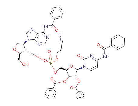 6-N-benzoyl-P-(2-cyanoethyl)-1'-deoxy-2'-isoadenylyl-(3'->5')-4-N,2'-O,3'-O-tribenzoylcytidine