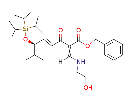 Molecular Structure of 681488-93-7 (4-Octenoic acid,
2-[[(2-hydroxyethyl)amino]methylene]-7-methyl-3-oxo-6-[[tris(1-methyleth
yl)silyl]oxy]-, phenylmethyl ester, (4E,6R)-)
