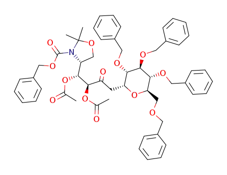 3,4-di-O-acetyl-5-amino-1-C-(2,3,4,6-tetra-O-benzyl-(α-D-glucopyranosyl)-5-N-benzyloxycarbonyl-1,5-dideoxy-5,6-N,O-isopropyliden-D-arabilo-hex-2-ulose