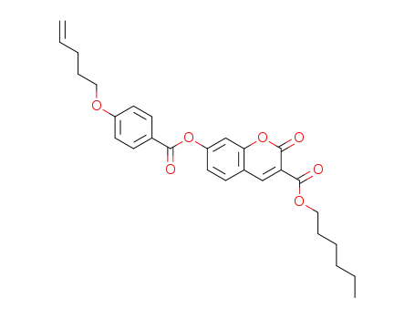 Molecular Structure of 579501-32-9 (2H-1-Benzopyran-3-carboxylic acid,
2-oxo-7-[[4-(4-pentenyloxy)benzoyl]oxy]-, hexyl ester)