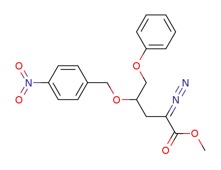 Molecular Structure of 182416-78-0 (Pentanoic acid, 2-diazo-4-[(4-nitrophenyl)methoxy]-5-phenoxy-, methyl
ester)
