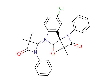 Molecular Structure of 896746-06-8 ((S)-5'-CHLORO-1'-((R)-3,3-DIMETHYL-4-OXO-1-PHENYLAZETIDIN-2-YL)-3,3-DIMETHYL-1-PHENYLSPIRO[AZETIDINE-2.3'-INDOLINE]-2',4-DIONE)
